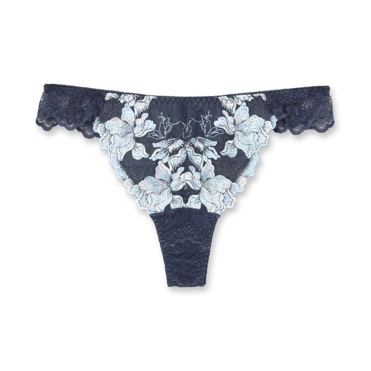 ダークブルー | 華あり刺繍ノンワイヤーブラ＆ショーツセットとお揃い 「スタイルアップワイヤレス … | fran de lingerie