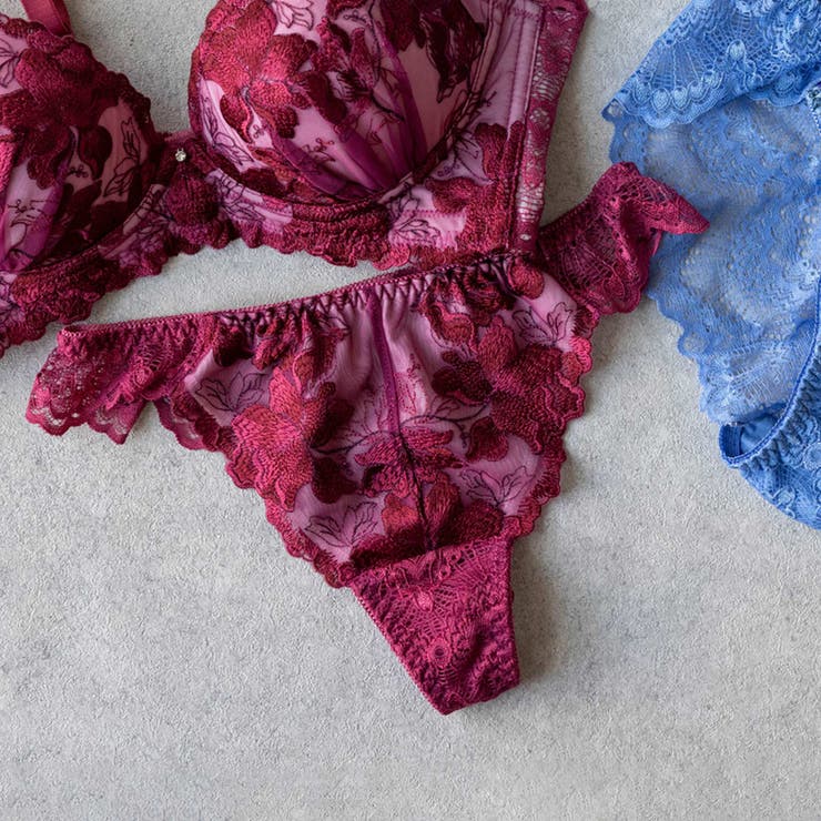 ワイン | 華あり刺繍ノンワイヤーブラ＆ショーツセットとお揃い 「スタイルアップワイヤレス | fran de lingerie