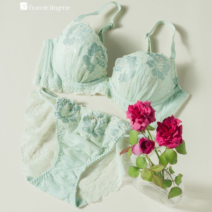 ミント | 人気の高胸メイクノンワイヤー 華あり刺繍デザイン | fran de lingerie