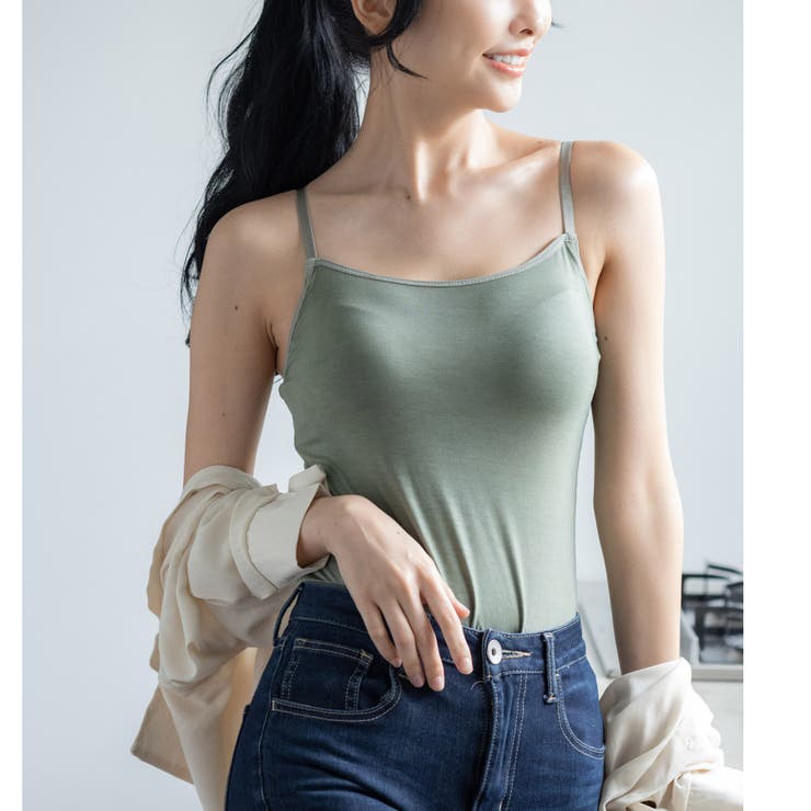 カーキ | 人気の「ふわ盛」パターンのカップを採用モダール生地で着心地◎ 「ふわ盛ブラキャミ… | fran de lingerie