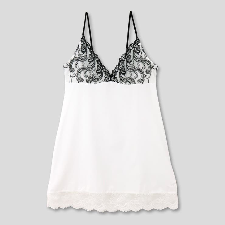 ホワイト×ブラック | GRACE Feather グレースフェザー コーディネートスリップ | fran de lingerie