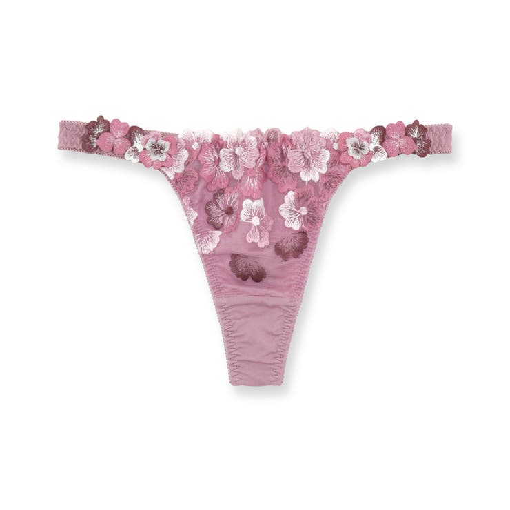 ローズピンク | 可憐な花びら刺繍フェミニンヒップに 「グレースイストフラワーペタル タンガ」 | fran de lingerie