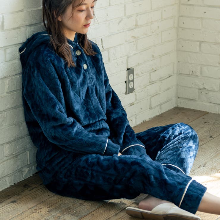 ダークブルー | memory fleece メモリーフリースプルパーカー上下セット(アラン編み | fran de lingerie