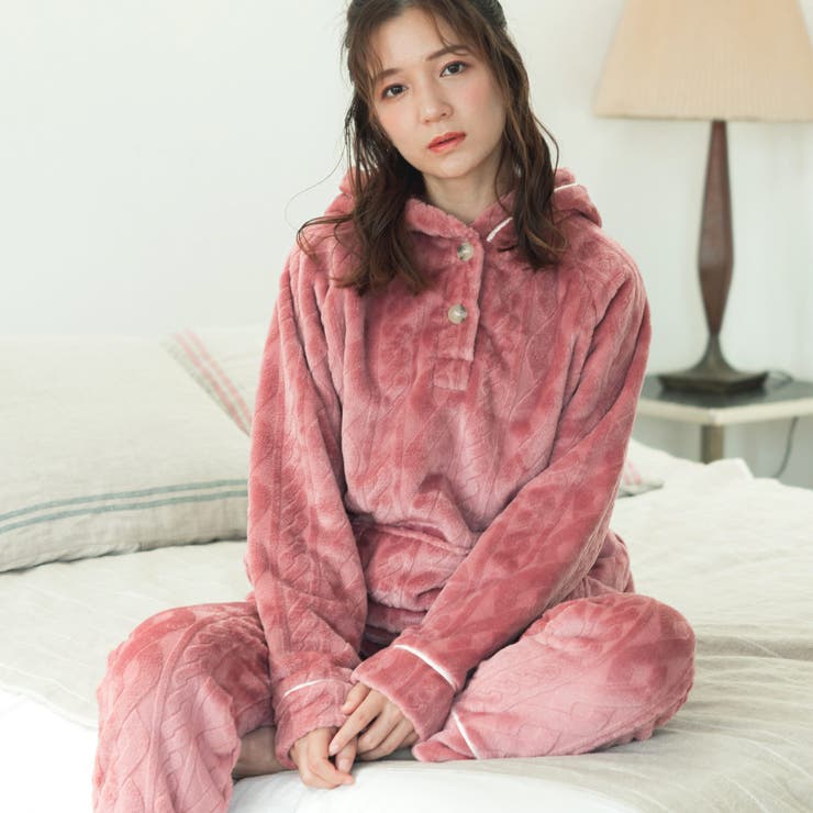 ローズワイン | memory fleece メモリーフリースプルパーカー上下セット(アラン編み | fran de lingerie