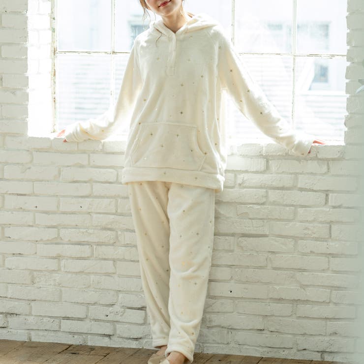 ホワイト | memory fleece メモリーフリースプルパーカー上下セット(アラン編み | fran de lingerie