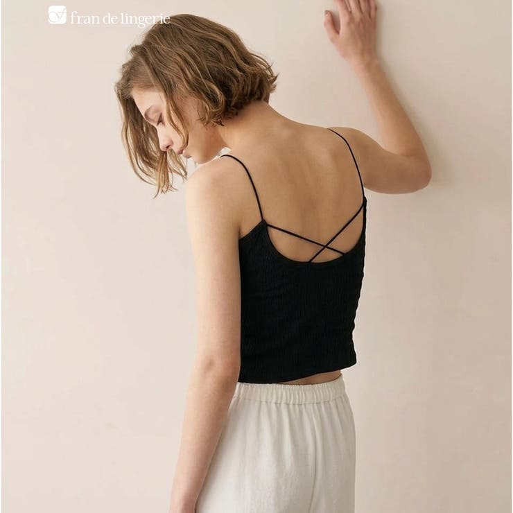 ブラック1 | 選べるデザイン カップ付きクロップドキャミ 「プリティプル | fran de lingerie