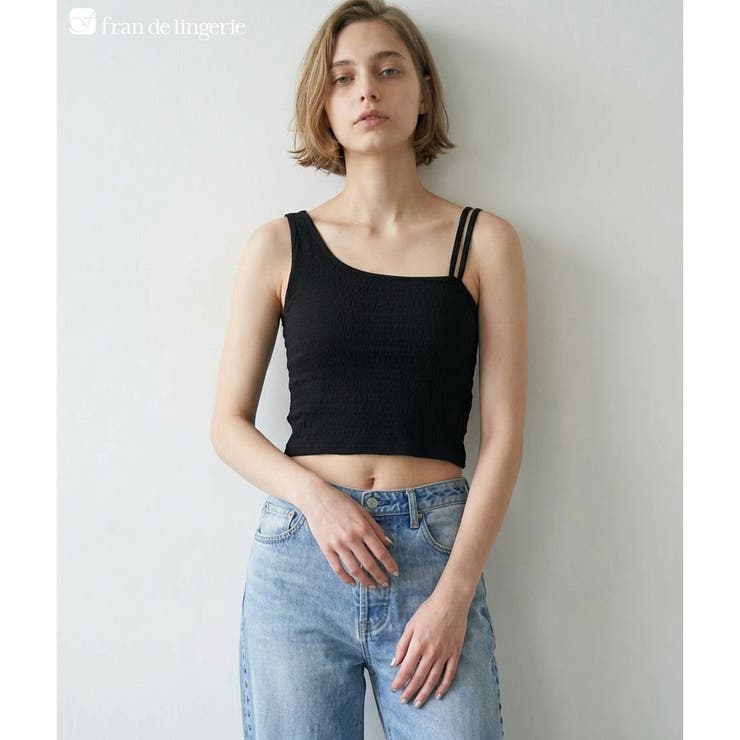 ブラック3 | 選べるデザイン カップ付きクロップドキャミ 「プリティプル | fran de lingerie