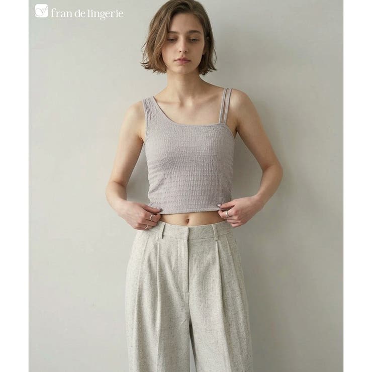 グレージュ3 | 選べるデザイン カップ付きクロップドキャミ 「プリティプル | fran de lingerie