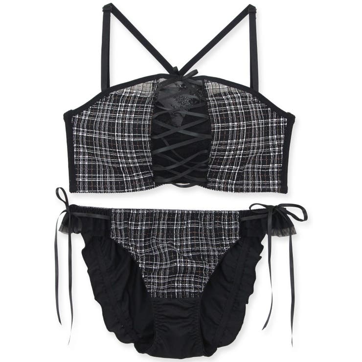 チューブブラ、2WAYストラップ 刺繍で描くリッチなマドラスチェック「スフレフィ… | fran de lingerie | 詳細画像2 