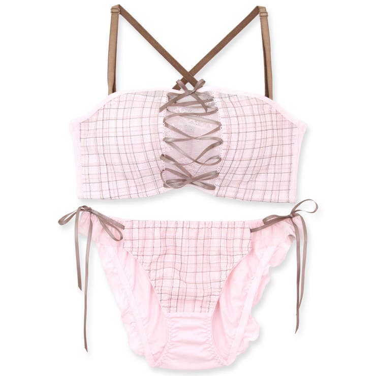 チューブブラ、2WAYストラップ 刺繍で描くリッチなマドラスチェック「スフレフィ… | fran de lingerie | 詳細画像3 