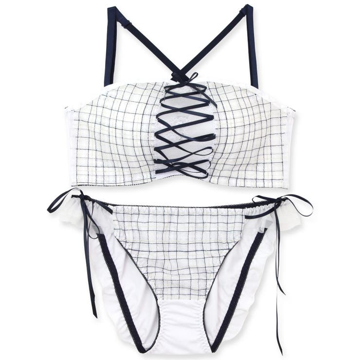 チューブブラ、2WAYストラップ 刺繍で描くリッチなマドラスチェック「スフレフィ… | fran de lingerie | 詳細画像4 