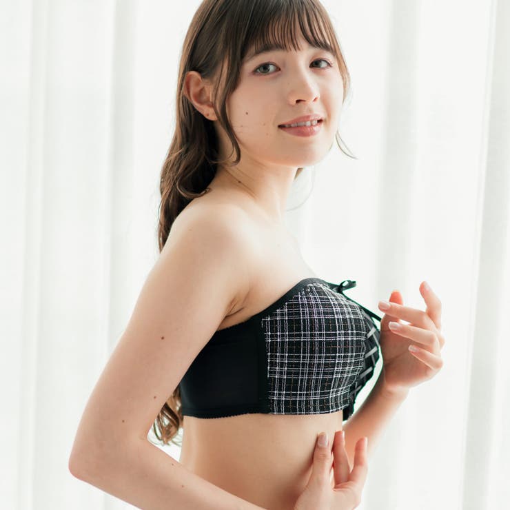 チューブブラ、2WAYストラップ 刺繍で描くリッチなマドラスチェック「スフレフィ… | fran de lingerie | 詳細画像5 