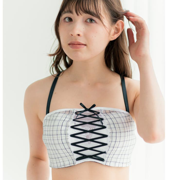 チューブブラ、2WAYストラップ 刺繍で描くリッチなマドラスチェック「スフレフィ… | fran de lingerie | 詳細画像19 