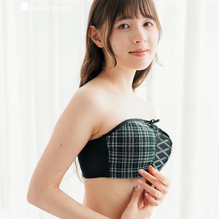 ブラック | チューブブラ、2WAYストラップ 刺繍で描くリッチなマドラスチェック「スフレフィ… | fran de lingerie