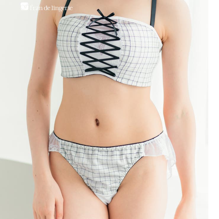ホワイト | 刺繍で描くリッチなマドラスチェックデザイン「スフレフィット002」バックレースシ… | fran de lingerie