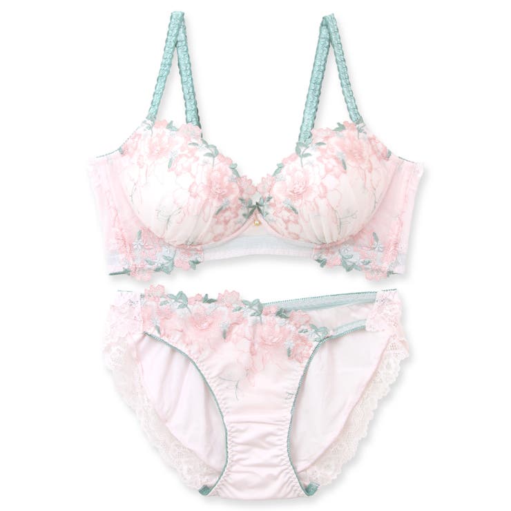 ピンク | 人気の高胸メイクノンワイヤー華やか刺繍のフェミニンランジェリー 「スタイルアップ… | fran de lingerie