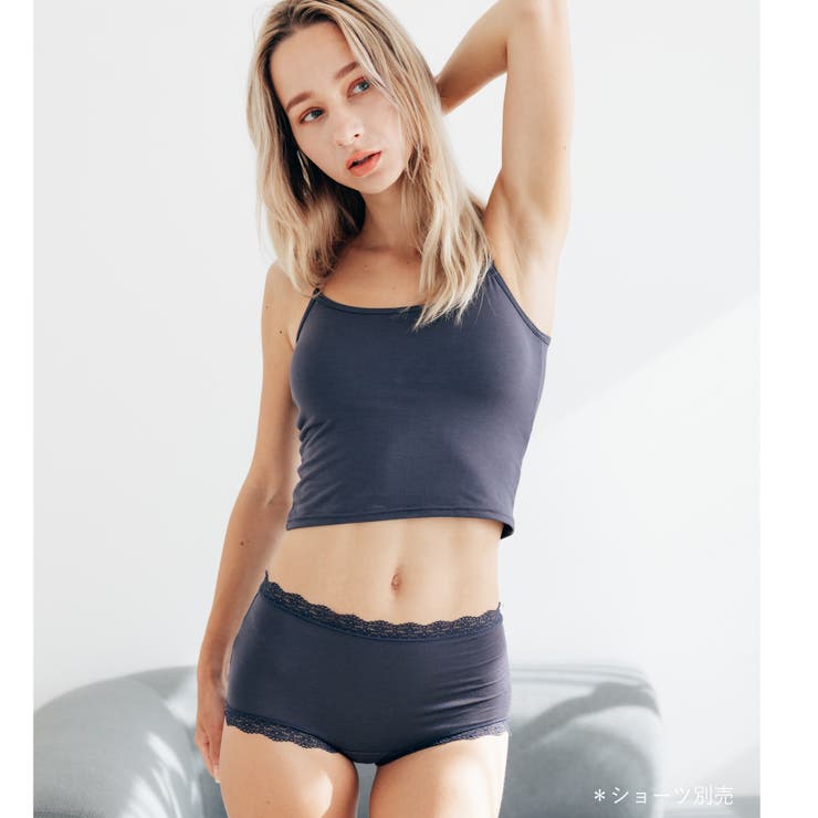 さらっと滑らかなシルキーリネンクロップド丈のパッド付きキャミ 「シルキーリネン … | fran de lingerie | 詳細画像12 