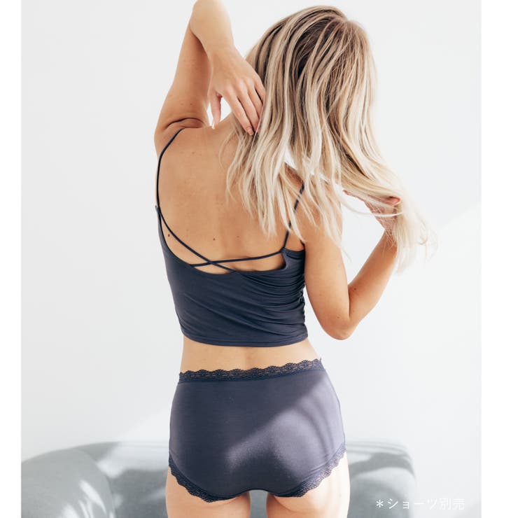 さらっと滑らかなシルキーリネンクロップド丈のパッド付きキャミ 「シルキーリネン … | fran de lingerie | 詳細画像14 