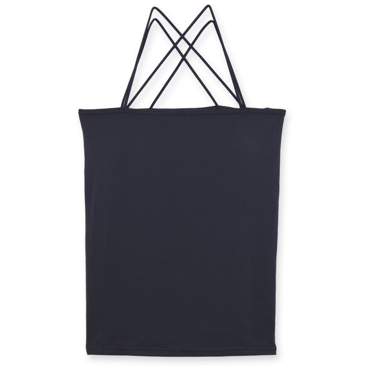 ネイビー | さらっと滑らかなシルキーリネンシンプルデザインのパッド付きキャミ 「シルキーリネ… | fran de lingerie