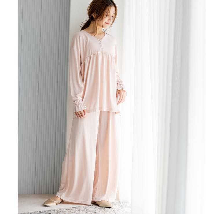 ピンクベージュ | tororelax とろリラプルオーバー＆ワイドパンツ・上下セットパジャマ | fran de lingerie