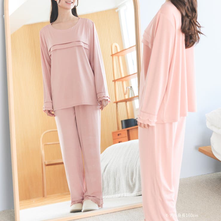 ≪tororelax とろリラ≫ 胸元タック長袖プルオーバー＆リラックスロングパ… | fran de lingerie | 詳細画像10 