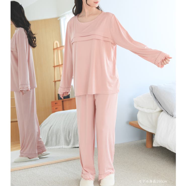 ≪tororelax とろリラ≫ 胸元タック長袖プルオーバー＆リラックスロングパ… | fran de lingerie | 詳細画像13 