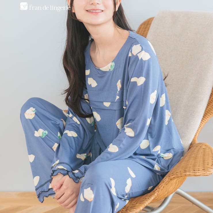 ネイビー | ≪tororelax とろリラ≫ 胸元タック長袖プルオーバー＆リラックスロングパ… | fran de lingerie