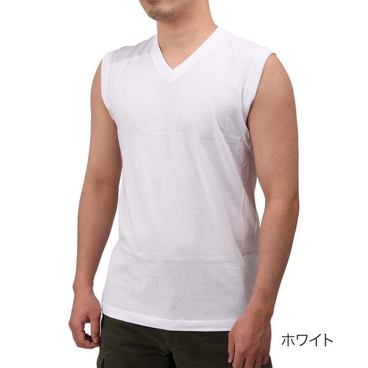 福助 公式 メンズ fukuske FUN Vネック スリーブレス Tシャツ