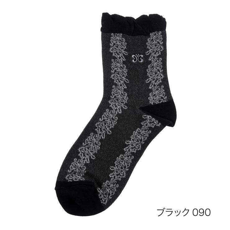 ブラック090 | HANAEMORI(ハナエモリ) 靴下 スパイラル柄 | 福助オンラインストア
