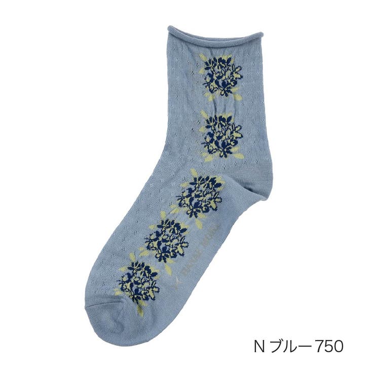 Ｎブルー750 | HANAEMORI(ハナエモリ) 靴下 花柄 | 福助オンラインストア