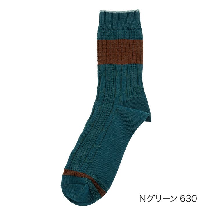 Ｎグリーン630 | MURENO(ムレノ) 靴下 縄柄×ワッフルリンクス | 福助オンラインストア