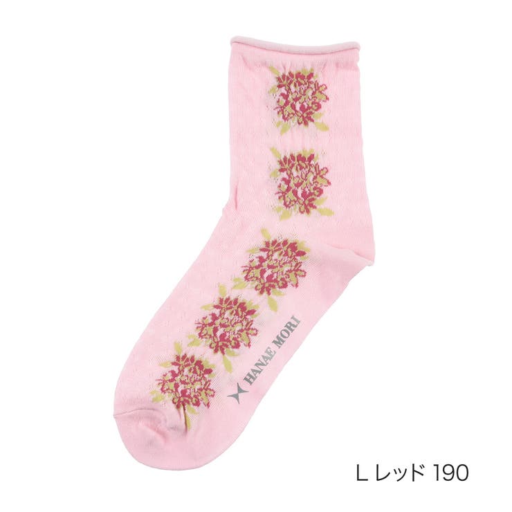 Ｌレッド190 | HANAEMORI(ハナエモリ) 靴下 花柄 | 福助オンラインストア