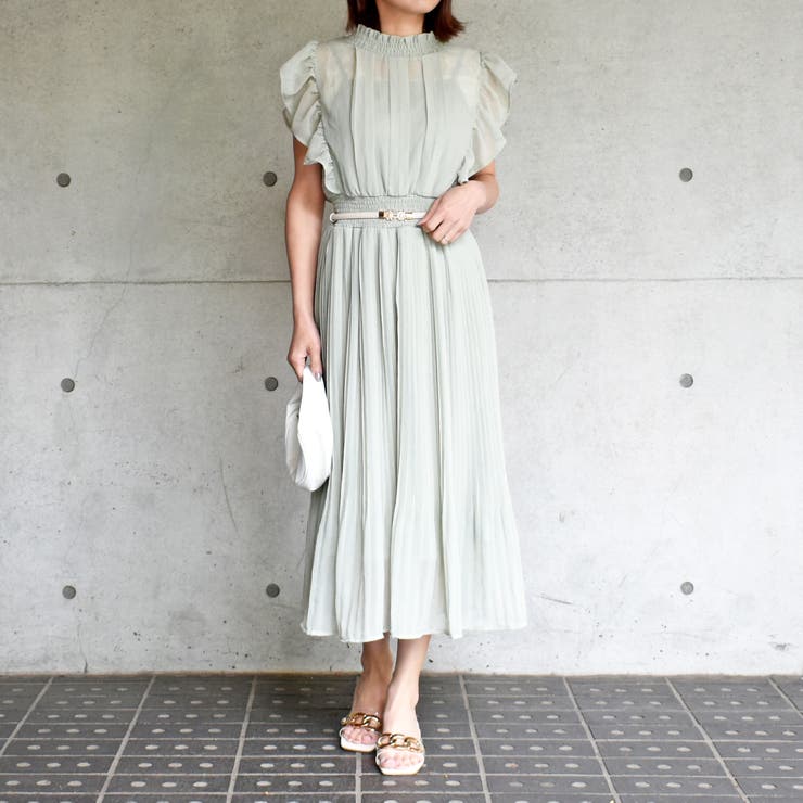 ★ChicLine★ レンティエル シャーリングプリーツワンピース クロスシャーリングワンピース | レディースファッション通販