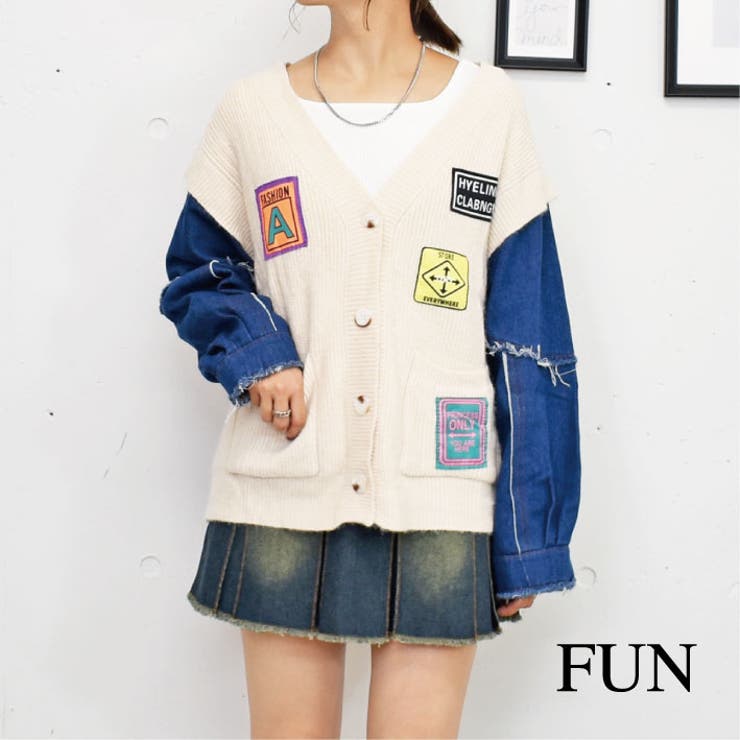 デニムソデワッペンカーデ[品番：TRNW0001340]｜FUN（ファン