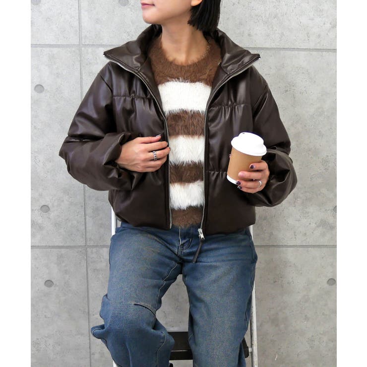 ブラウン | フェイクレザーナカワタジャケット | FUN