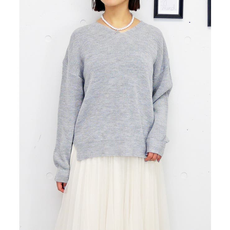 グレー | ラメVネックニット | FUN