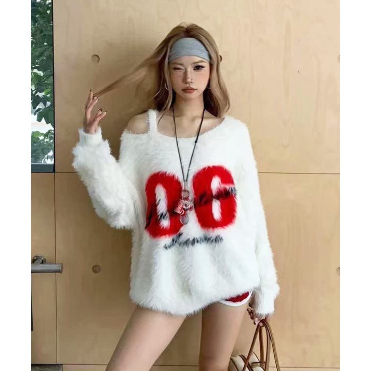 アイボリー | ナンバリングシャギーニット | FUN