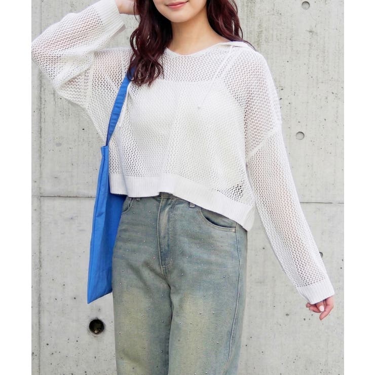 アイボリー | メッシュフードニット | FUN