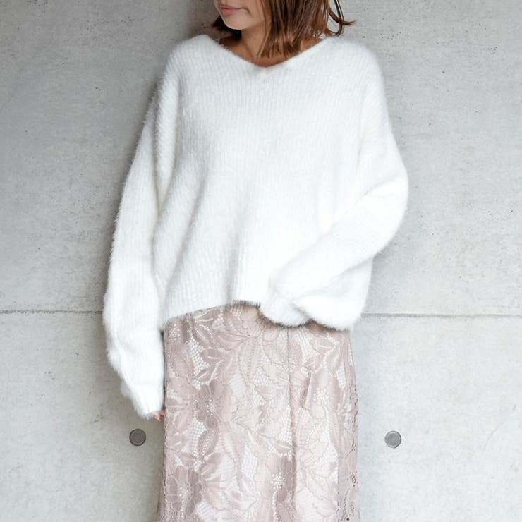 【ホワイト】シャギーVネックニット COMME CA ISM｜【ウォッシャブル】シャギー Vネックニット | Rakuten