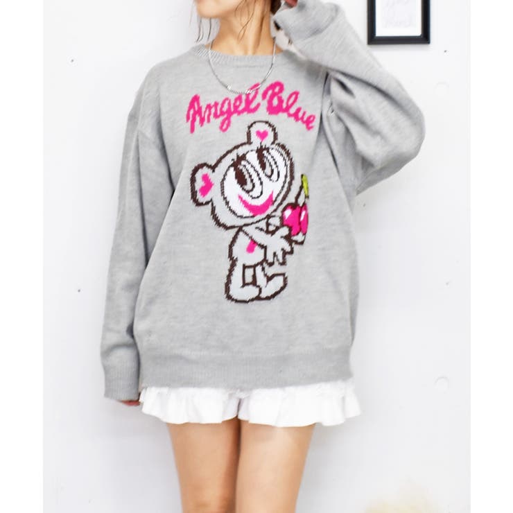 00s　エンジェルブルー　フルデコカウチンニット　/S　ピンク×ブルー　y2k 00s エンジェルブルー フルデコカウチンニット /S ピンク×ブルー y2k