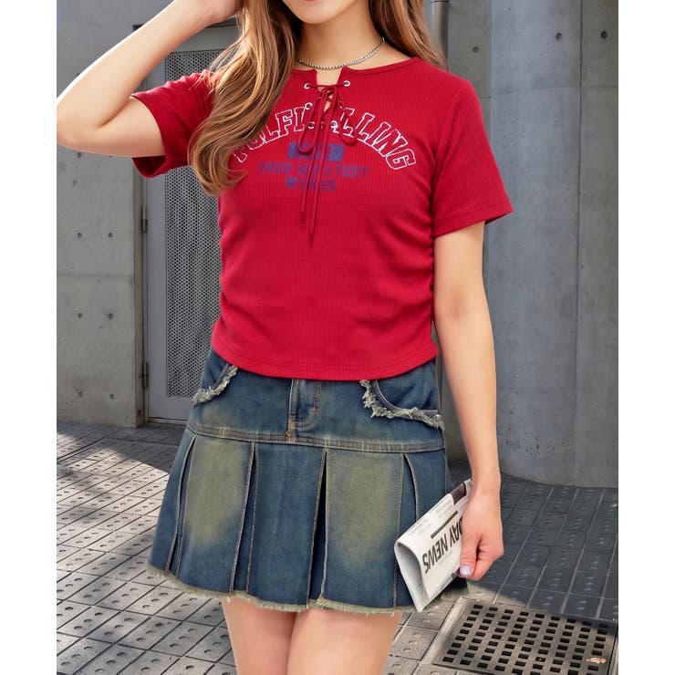 レッド | レースアップロゴカットソー | FUN