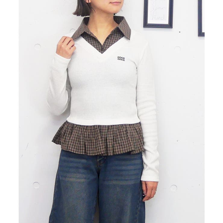 アイボリー | チェックレイヤードプルオーバー | FUN