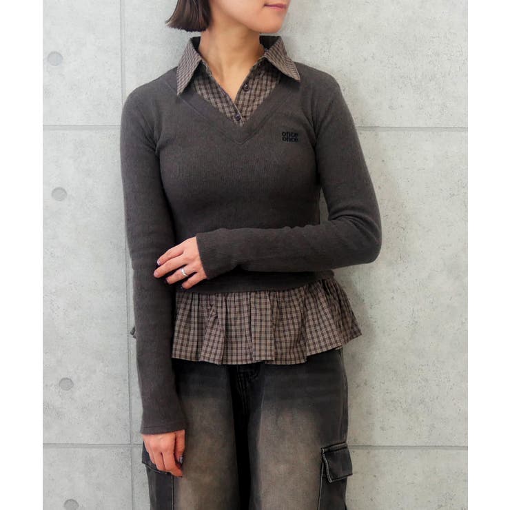 ブラウン | チェックレイヤードプルオーバー | FUN