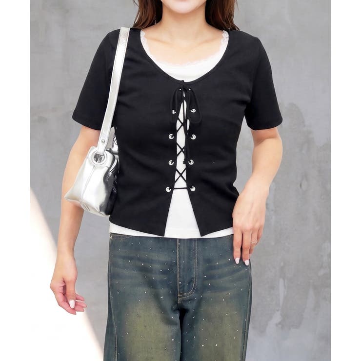 レースアップラメテレコカットソー | FUN | 詳細画像1 