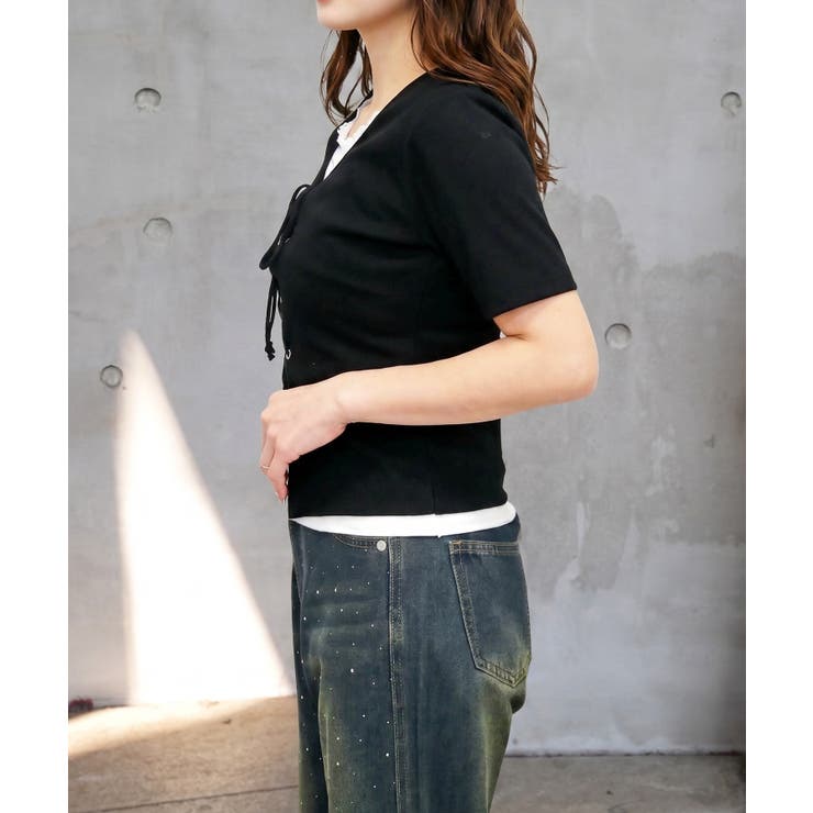 レースアップラメテレコカットソー | FUN | 詳細画像2 