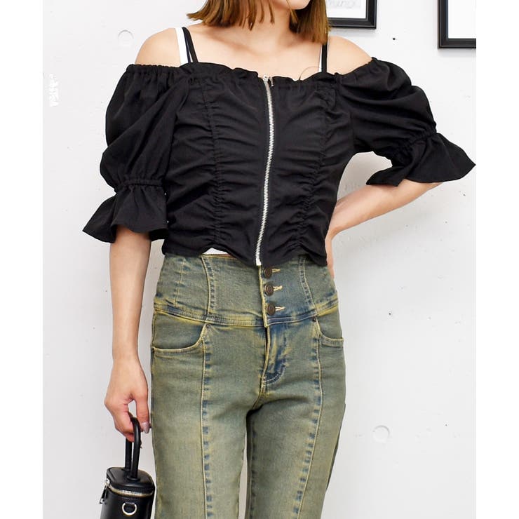 FOTUS フェトウス　オフショルダー　トップス　ジップ FOTUS フェトウス オフショルダー トップス ジップ Double zip