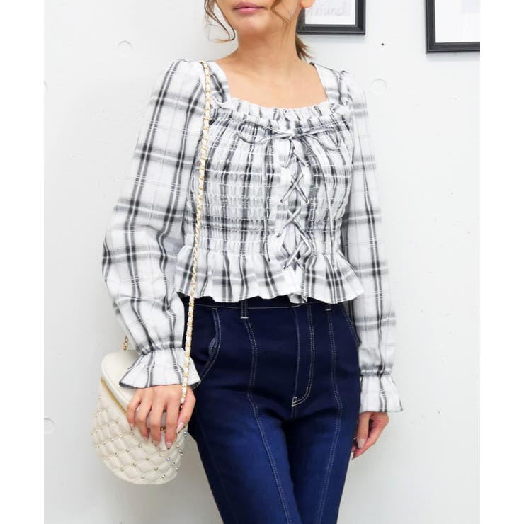 チェックレースアップブラウス | FUN | 詳細画像1 