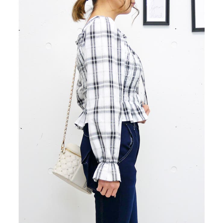 チェックレースアップブラウス | FUN | 詳細画像2 