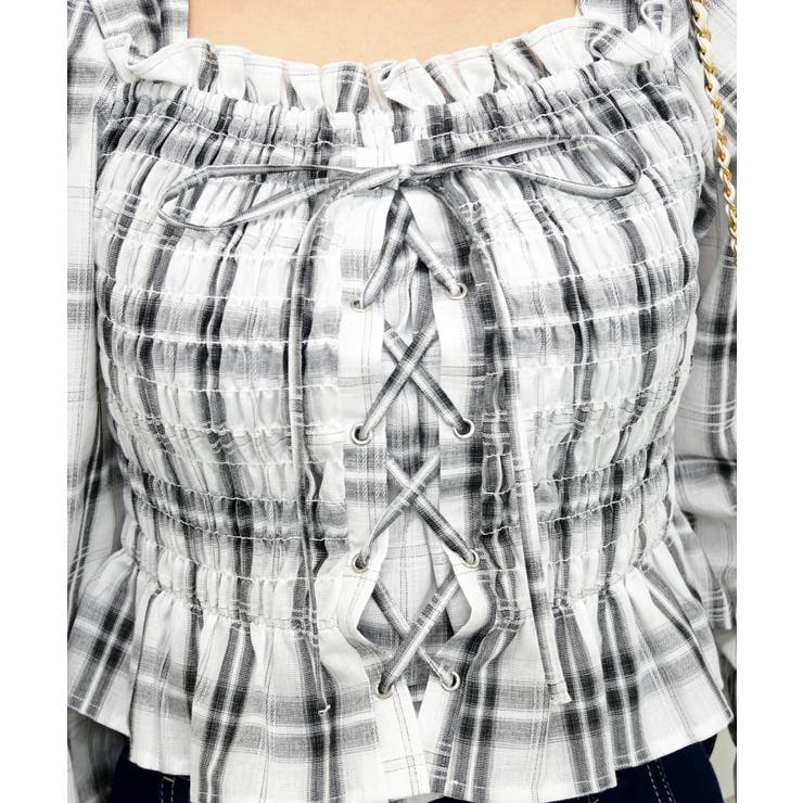 チェックレースアップブラウス | FUN | 詳細画像4 
