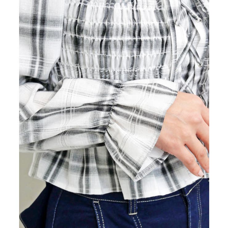 チェックレースアップブラウス | FUN | 詳細画像5 